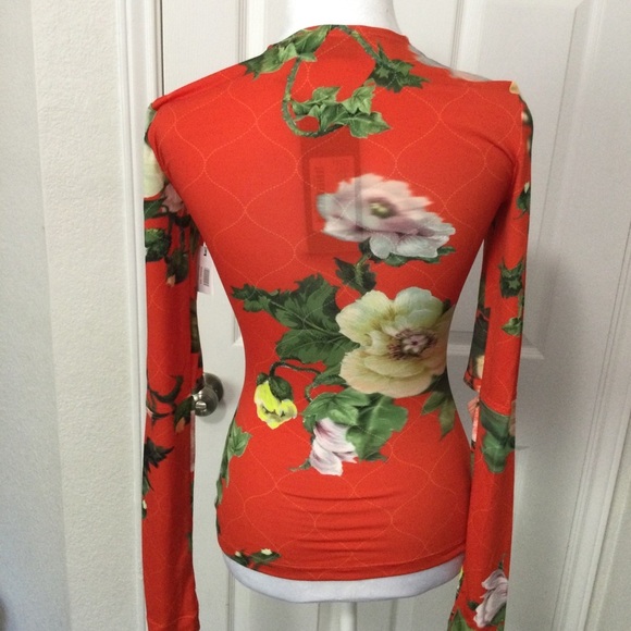 Preen Red Lotus Flower Xandria Stretch Top Size XS - Picture 4 of 11